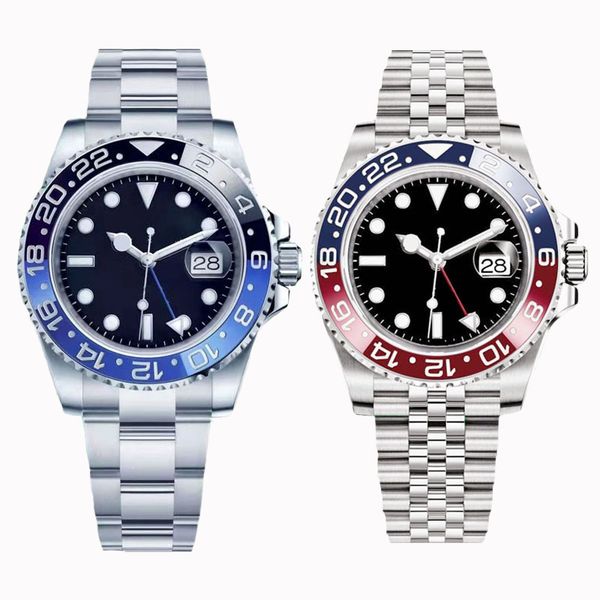 

mens gmt watch series ceramic ring movement watches gold 41mm stainless steel sapphire glass luminous luxury watch fine adjustment buckle wr, Slivery;golden