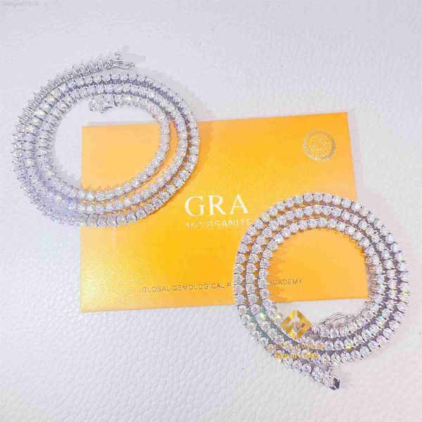 

unique three claws setting iced out jewelry hip hop chain 3mm vvs moissanite diamond cluster tennis necklace, Silver