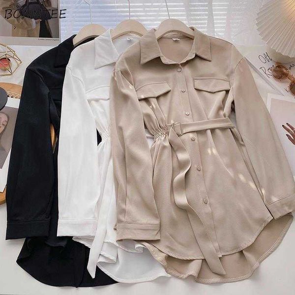 

women's blouses shirts shirts women tender spring elegant solid soft female with sashes design ulzzang baggy all-match new ins casual b, White