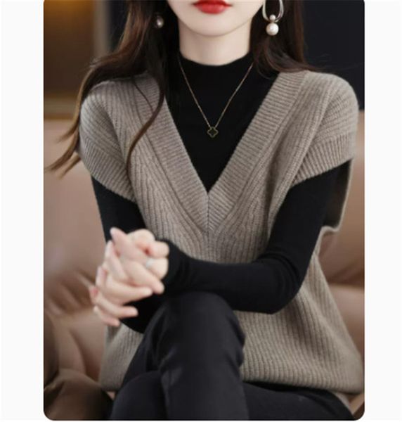 

women's vests autumn and winter elegant girls' v-neck solid sleeveless tank knitted strapless tank 230330, Black;white