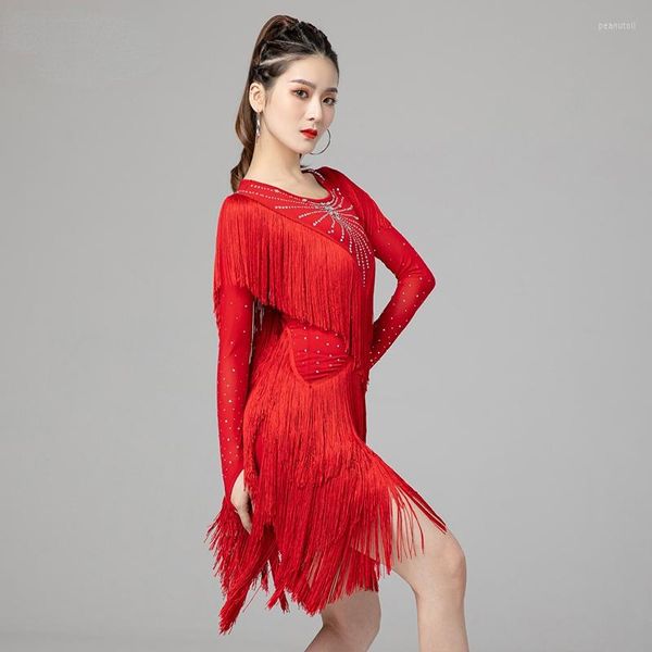 

stage wear latin dance dress women tango rumba flamengo ballroom competition waltz dresses salsa performance, Black;red