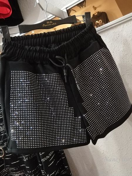 

women's shortsshorts for women spring summer elastic waist diamond wide leg elastic waist loose shiny shorts female cloth 230328, White;black