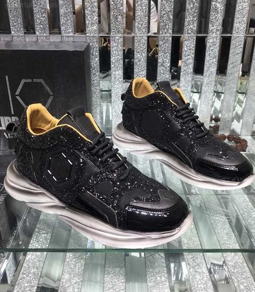 

luxury design brand designer genuine leather men's 2022 new pp summer daddy shoes fashion casual shoes mid versatile sports thick sole, Black
