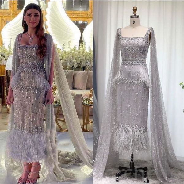 

2023 arabic aso ebi silver sheath prom dresses lace beaded feather evening formal party second reception birthday engagement gowns dress zj2, Black