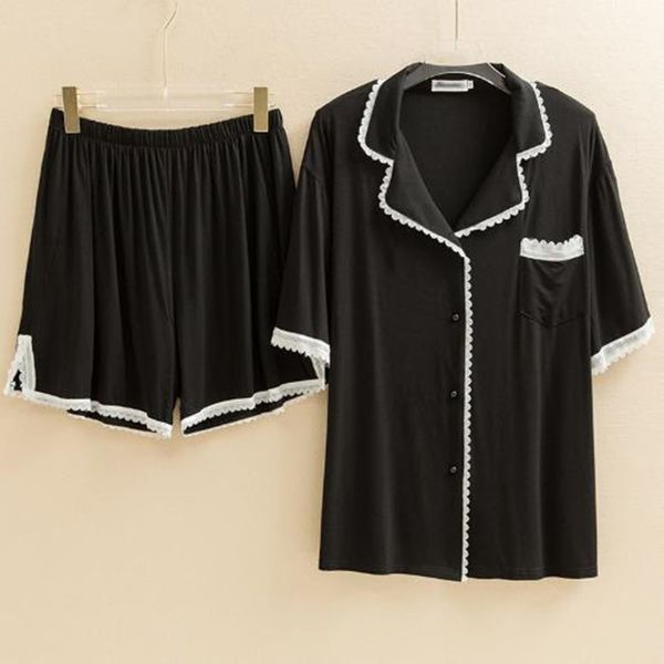 

women's sleepwear 4xl 5xl plus size pajamas for women short sleeve shorts set two piece sleepwear pijama modal cotton nightwear pyjamas, Black;red