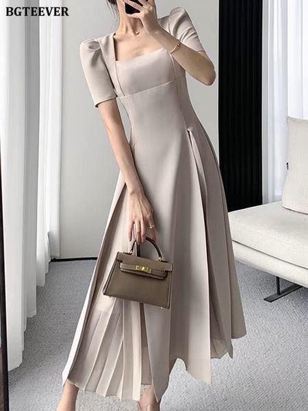 

casual dresses bgteever vintage square collar ladies mid-length dress elegant short sleeve slim waist mesh patchwork female a-line dresses 2, Black;gray
