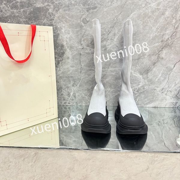 

new stretch autumn winter over the knee boots women black khaki thick white bottom flat platform shoes thigh high boots long boots2023, Red;white