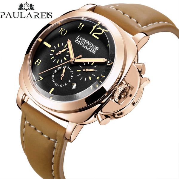 

watches for men movement light luxury automatic mechanical multifunctional glow leather classic men's, Slivery;brown