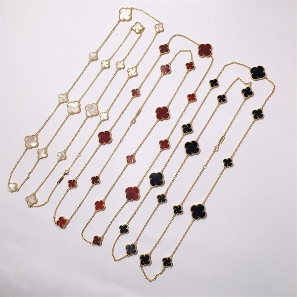 

whole fashion jewelry clover shell agate jewelry big small size four leaf 16 flower necklace 90cm278v, Silver