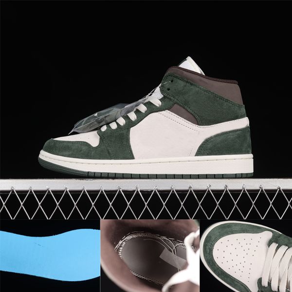 

jumpman 1 mens womens basketball shoes mid 554766-002 pine green olive men women designers sports sneakers trainer shoe