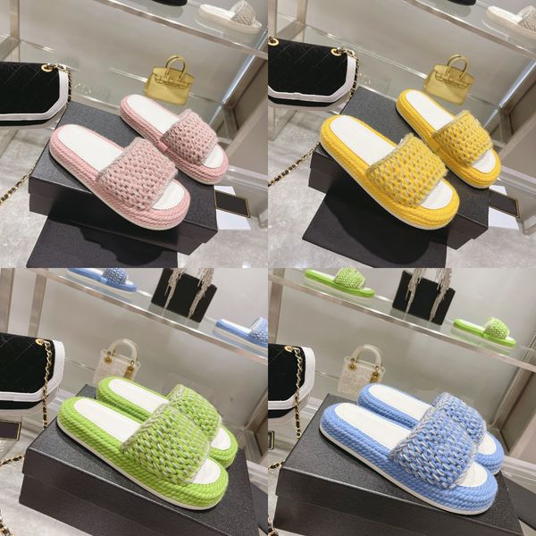 

designer sandals women knitted slippers fabric mule sandal wool slides summer comfort cloud letters slipper with box, Black