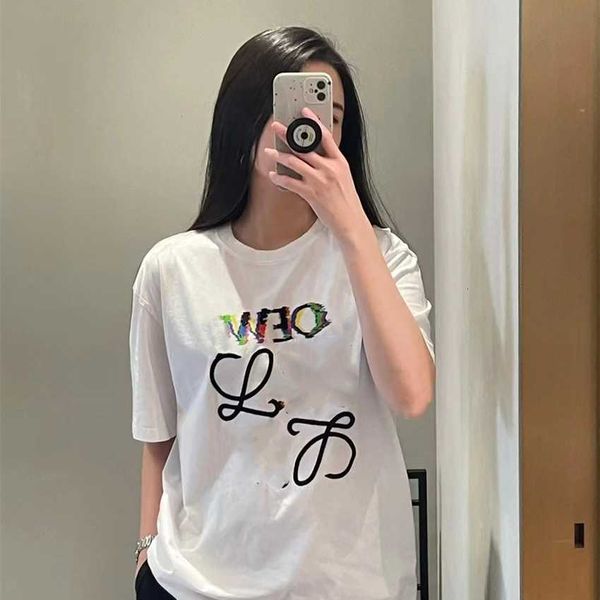 

2023 new summer luojia colorful embroidery loose relaxed cotton t-shirt, Black