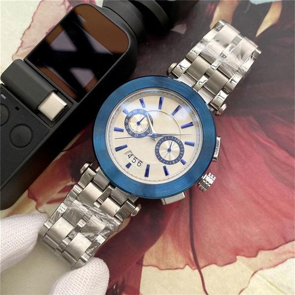 

luxury men's watch automatic date stainless steel gold bracelet all small disk work business sports fashion casual watches300b, Slivery;brown