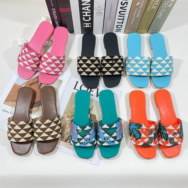 

womens leather slippers designer women slides multicolor embroidery mules home flip flops casual sandals summer leather flat slide rubber so, Black