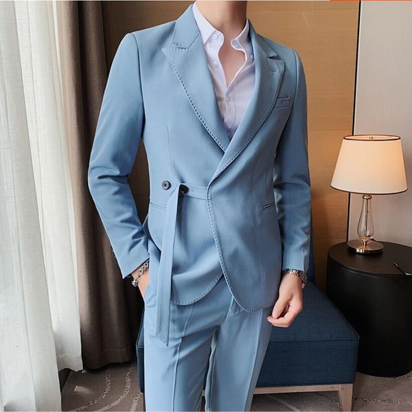 

men's suits blazers men spring business suit jackets/male sky blue white young handsome casual suit coat fashion blazers 230328, White;black
