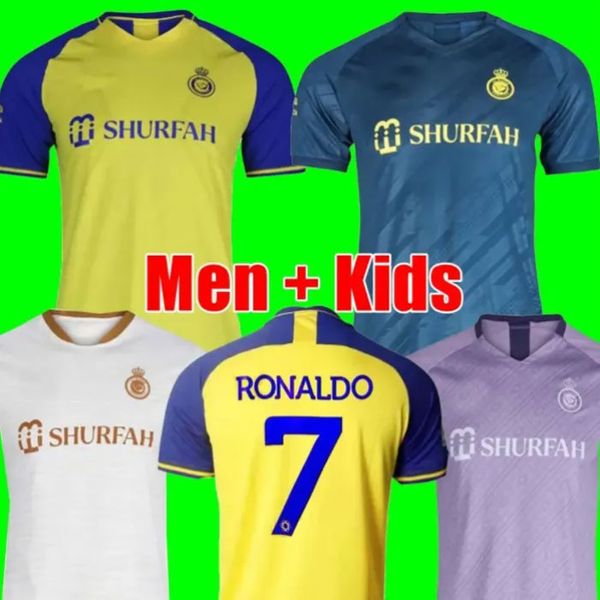

al nassr fc soccer jerseys t shirt ronaldo home yellow away 22 23 cr7 gonzalo talisca men football shiirt al-nassr fc kids woman, White;black