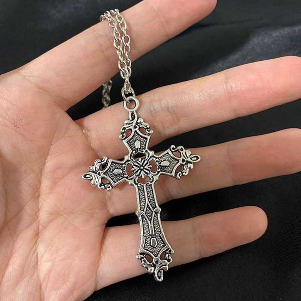 

pendant necklaces aesthetic goth vintage cross pendant necklace harajuku chain choker collar grunge egirl goblincore women men accessories j, Silver