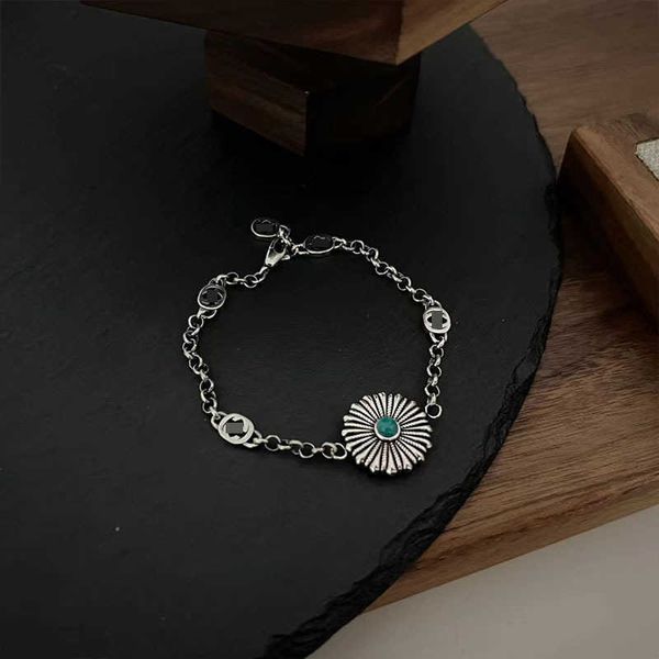 

sterling silver used sunflower turquoise bracelet for men and women, Black