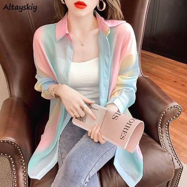 

women's blouses shirts shirts women summer camisas mujer simple rainbow sun-proof all-match holiday ulzzang stylish baggy loose gentle, White