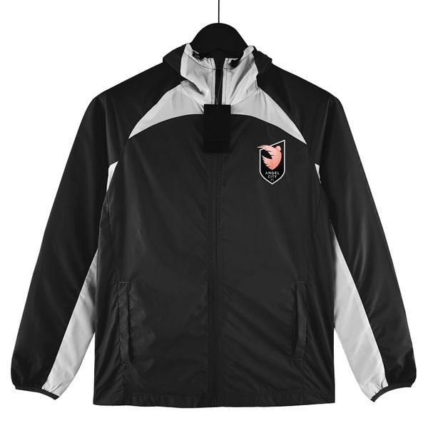 

2023 angel city mens jackets full zipper hooded soccer windbreaker hoodie windproof football jacket winter sports windbreakers coats size s-, Black;brown