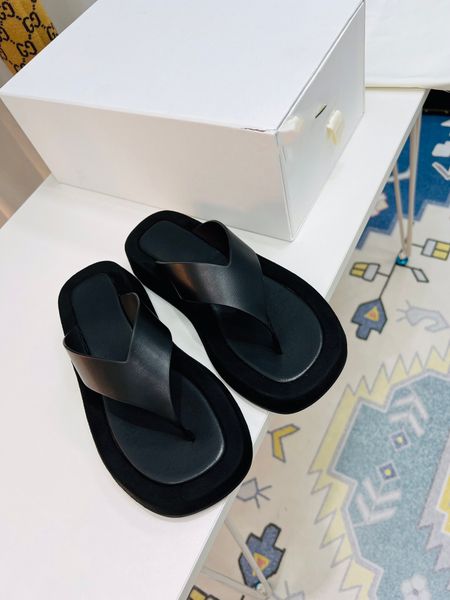 

designer the row sandals french lady leather toe clip square kitten heel luxury casual comfortable outdoor party slippers 56og, Black