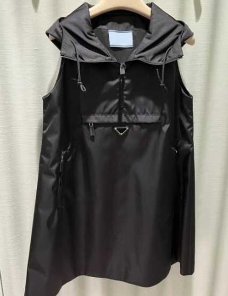 

women's dress designer skirts nylon hooded semi-zip dress summer sleeveless doll a-line version girl party casual skirt size s-l, Black;gray