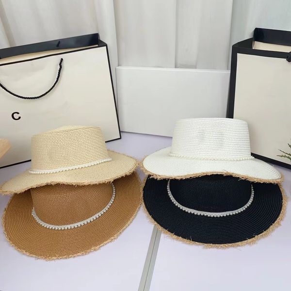 

hats woven pearl straw hat, Blue;gray