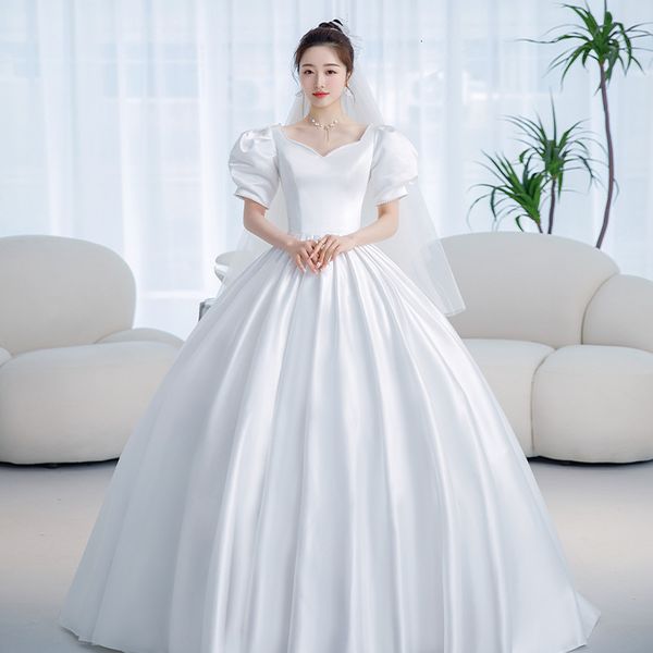 

party dresses vintage princess wedding satin simple gown shining beading slim bridal plus size robe de mariee 230328, White;black