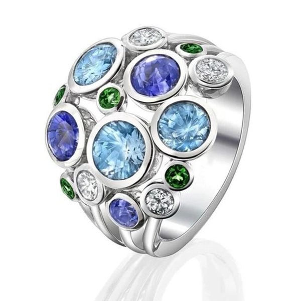 

colorful cubic zirconia rings for women blue/green/white round cz wide band ring fashion accessories party daily jewelry, Silver