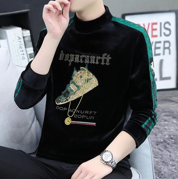 

men's hoodies & sweatshirts european station sweater men's tide ins korean version the trend of drilling bottoming shirt european, Black