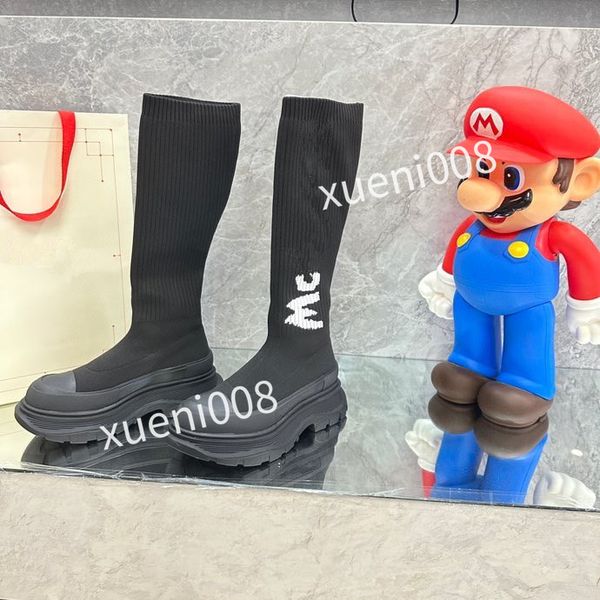 

2023new autumn winter socks flat long boots fashion knitted elastic boot designer alphabetic lady letter thick platform women shoes large, Red;white