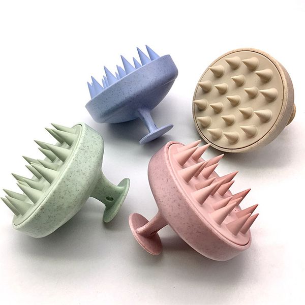 

wheat straw silicone head wash clean care hair root itching scalp massage comb shower brush bath spa anti-dandruff shampoo