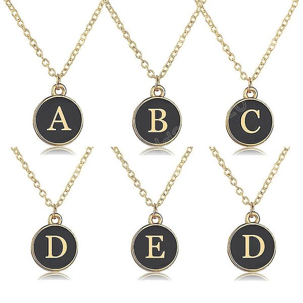 

vintage women's neck chain intial letter round a-z letter pendant necklace for women charms choker name jewelry couple gift, Silver