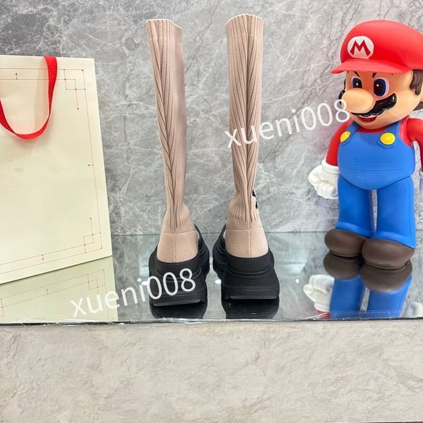

2023new womens autumn socks flat long boots fashion knitted elastic boot designer alphabetic lady letter thick platform women shoes large, Red;white