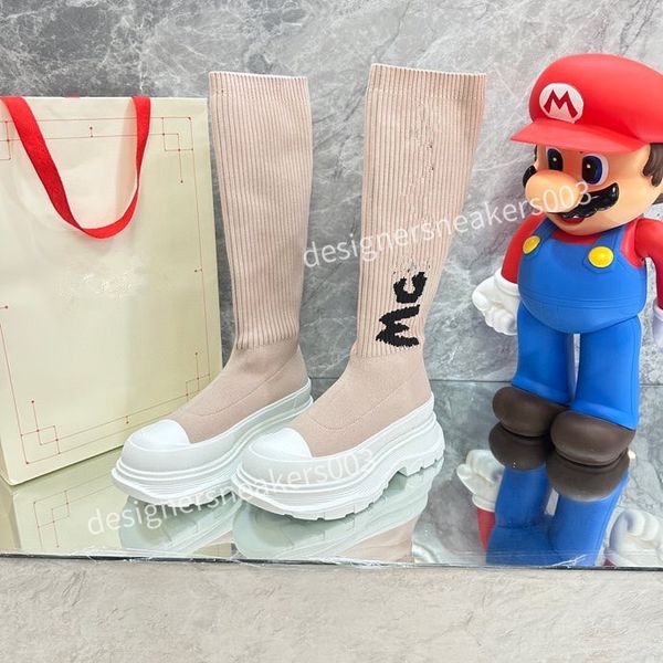 

2023mens fashion leisure women heels autumn and winter knitted elastic boots socks and knee boots fashion stockings shoes long boots, Black