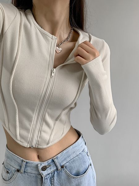 

men's jackets wanita zip up tanaman dilengkapi atas dengan kurva hem dan isolasi detail 230328, Black;brown
