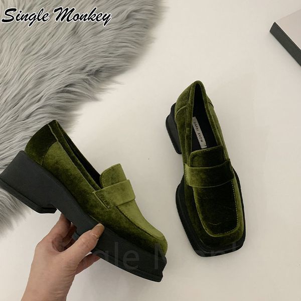 

dress shoes chunky platform suede casual women shoes winter autumn loafers square toe designer shoes fad punk dress mujer zapatillas 230327, Black