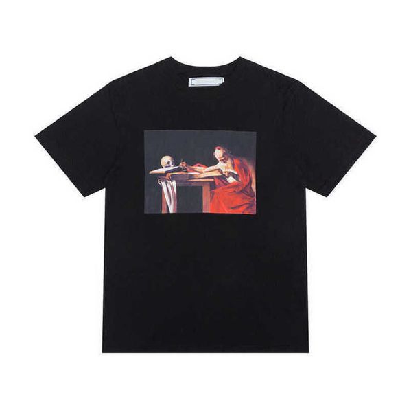 

white summer luxury mens t shirt religious oil paint women brand t-shirts back arrow x tshirt hip hop loose tees t-shirt short sleeve couple, White;black