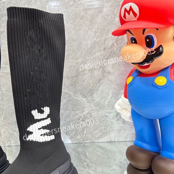 

men fashion leisure women heels autumn and winter knitted elastic boots socks and knee boots fashion stockings shoes long boots2023, Black