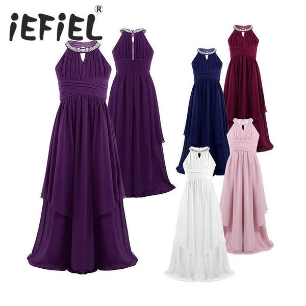 

girl's dresses chiffon flower girls dress floor-length sleeveless wedding party dress sequined halter flower girl dress princess pagean, Red;yellow