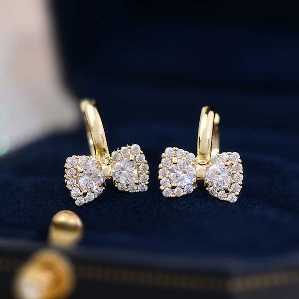

charm trendy exquisite 14k real gold plated zircon bowknot hoop earrings for women girl jewelry aaa zircon buckle type aa230327, Golden