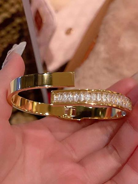 

charm bracelets bangle zircon bracelet women's simple fashion personality trend korean version cool style hand decoration steel fadeles, Golden;silver