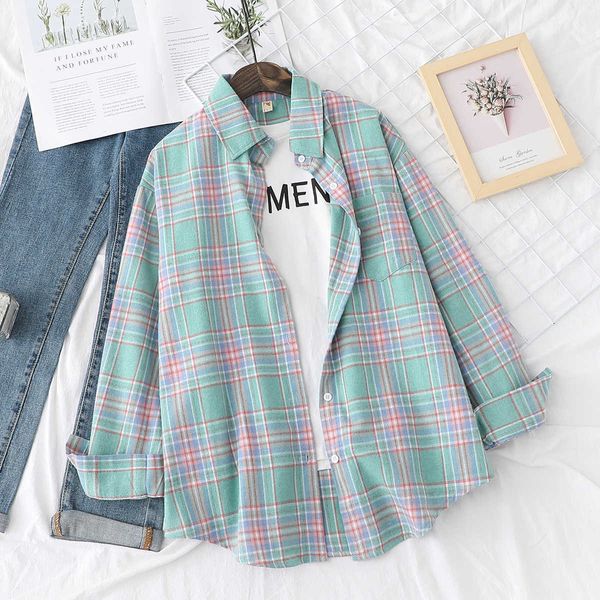 

women's blouses shirts brand casual women's plaid shirt 2021 autumn new boutique ladies loose blouse and female long sleeve blous, White