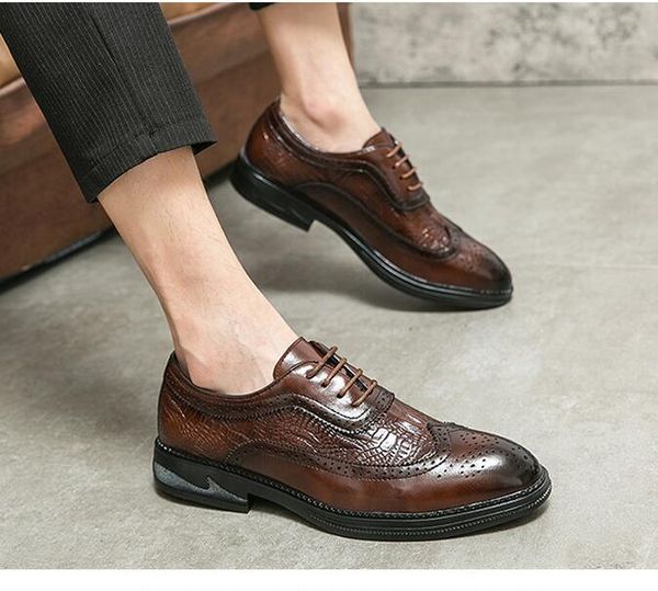 

luxury men's brogue shoes men suit shoes casual formal business leather shoes men brown wedding shoes italian dress banquet shoe, Black
