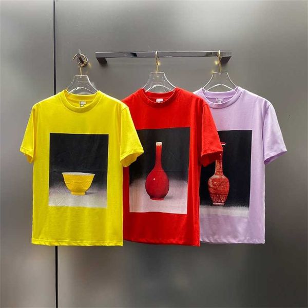 

early spring 2023 new line luojia star same print pattern casual loose round neck cotton short sleeve t-shirt women's top, Black