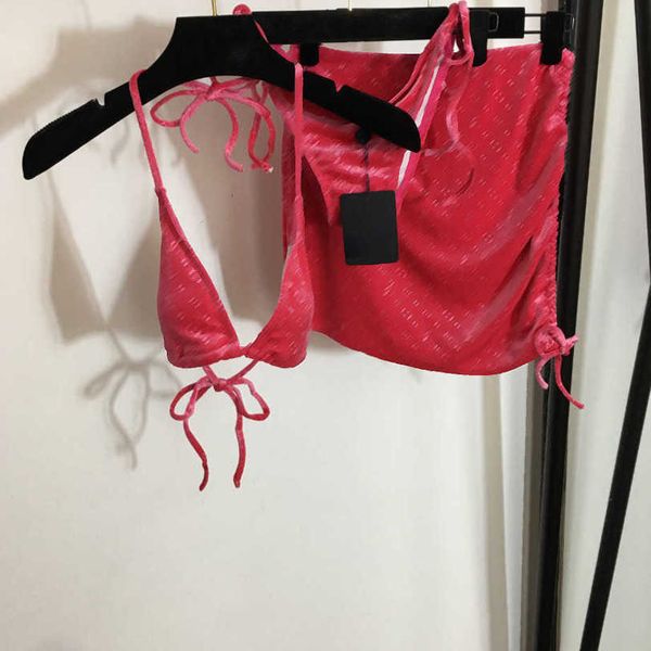 

23ss designer bikini womens swimwear new bikini set new velvet bikini set lace-up underwear thong panties wrap hip half skirt split swimsuit, White;black