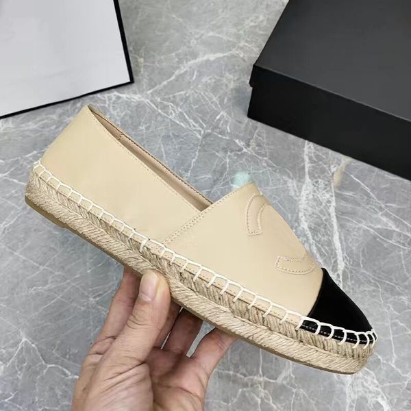 

2023 luxury designer shoes fashion denim sapatos espadrilles straw fisherman flat heels shoe lazy zapatos mujer casual cartoon linen channel, Black