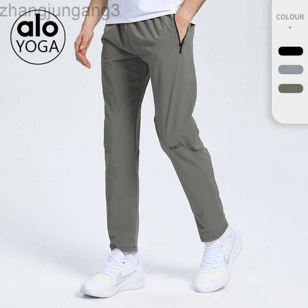 

designer alos yoga summer thin ice silk men's quick drying sports pants loose fitting running breathable fitness pants tshirts, Black