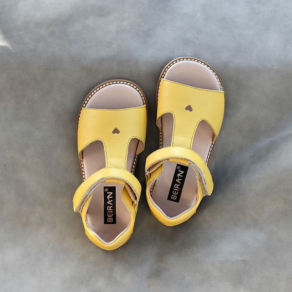 

slipper genuine leather girls sandals cute heart open toes soft cowhide childrens school shoes baby garden kids size 33 230328, Black;grey