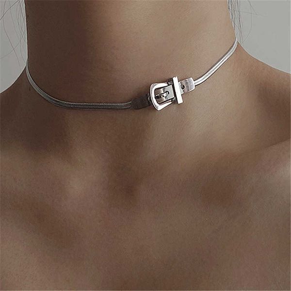 

pendant necklaces belt buckle choker snake chain necklaces for women minimalist titanium steel hip hop necklace punk cool 2022 trend jewelry, Silver